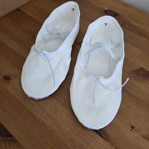 White Slippers Temple Church Ballet Flat Shoes Leather Bottom Baptism Bridal 7/8